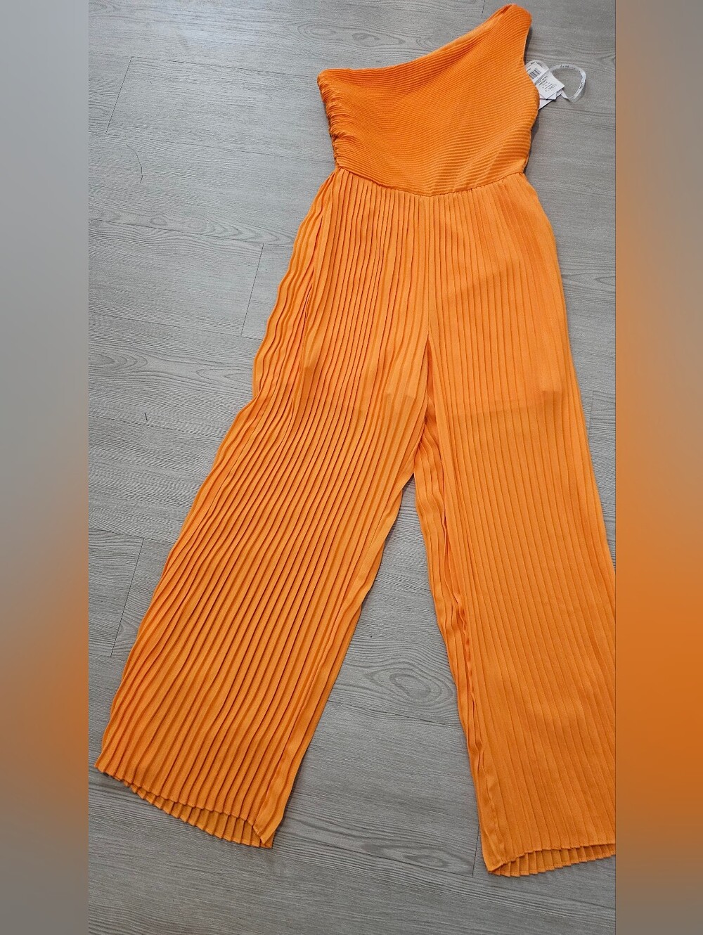 Asymmetric One-Shoulder Pleated Orange Jumpsuit